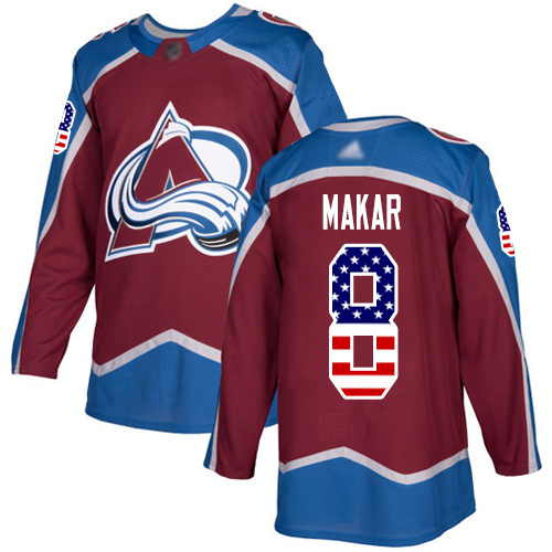 Adidas Colorado Avalanche 8 Cale Makar Burgundy Home Authentic USA Flag Stitched Youth NHL Jersey
